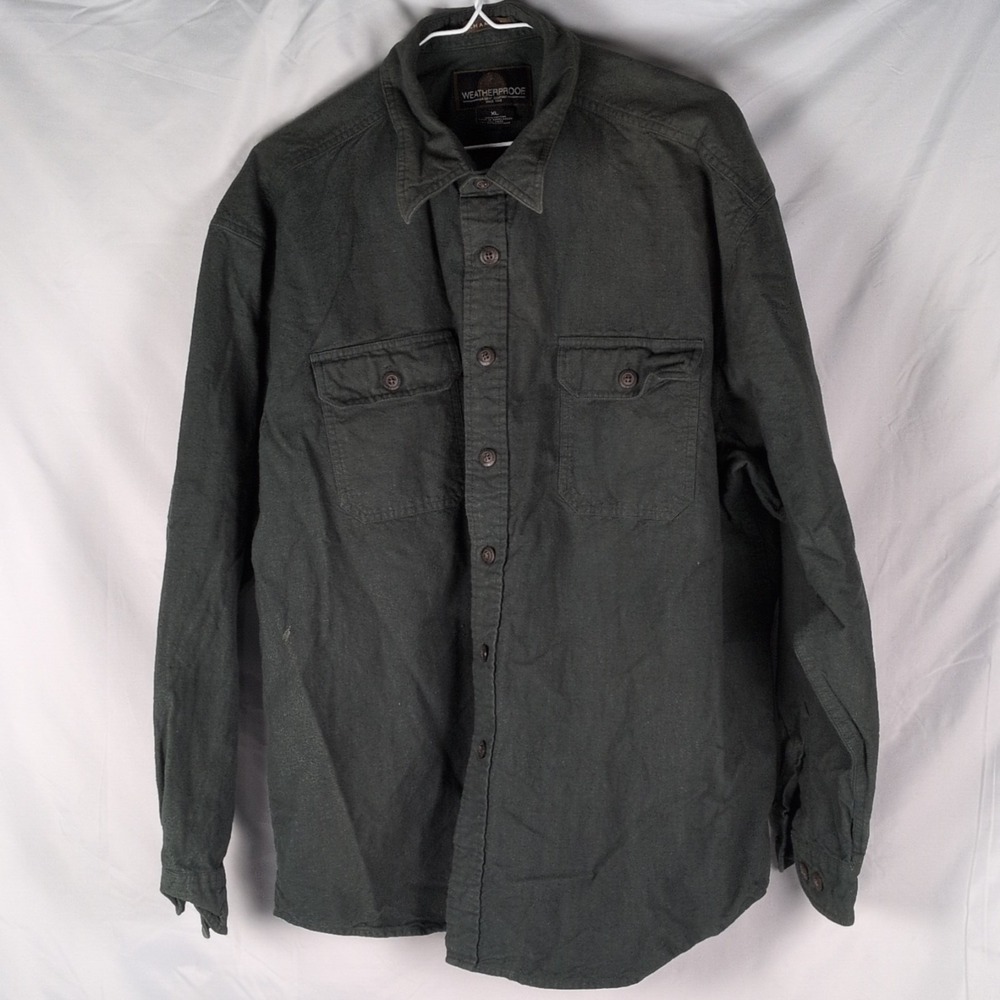 Weatherproof Chamois Cotton Flannel Button Front Shirt Mens Large Green